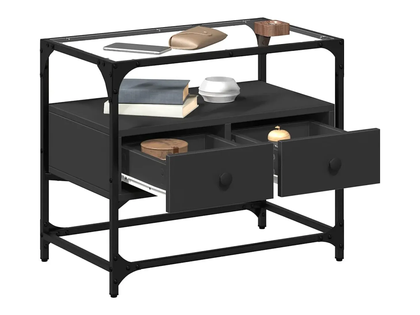 Varel Mueble TV tablero cristal madera ingeniería negro 60x35x51 cm
