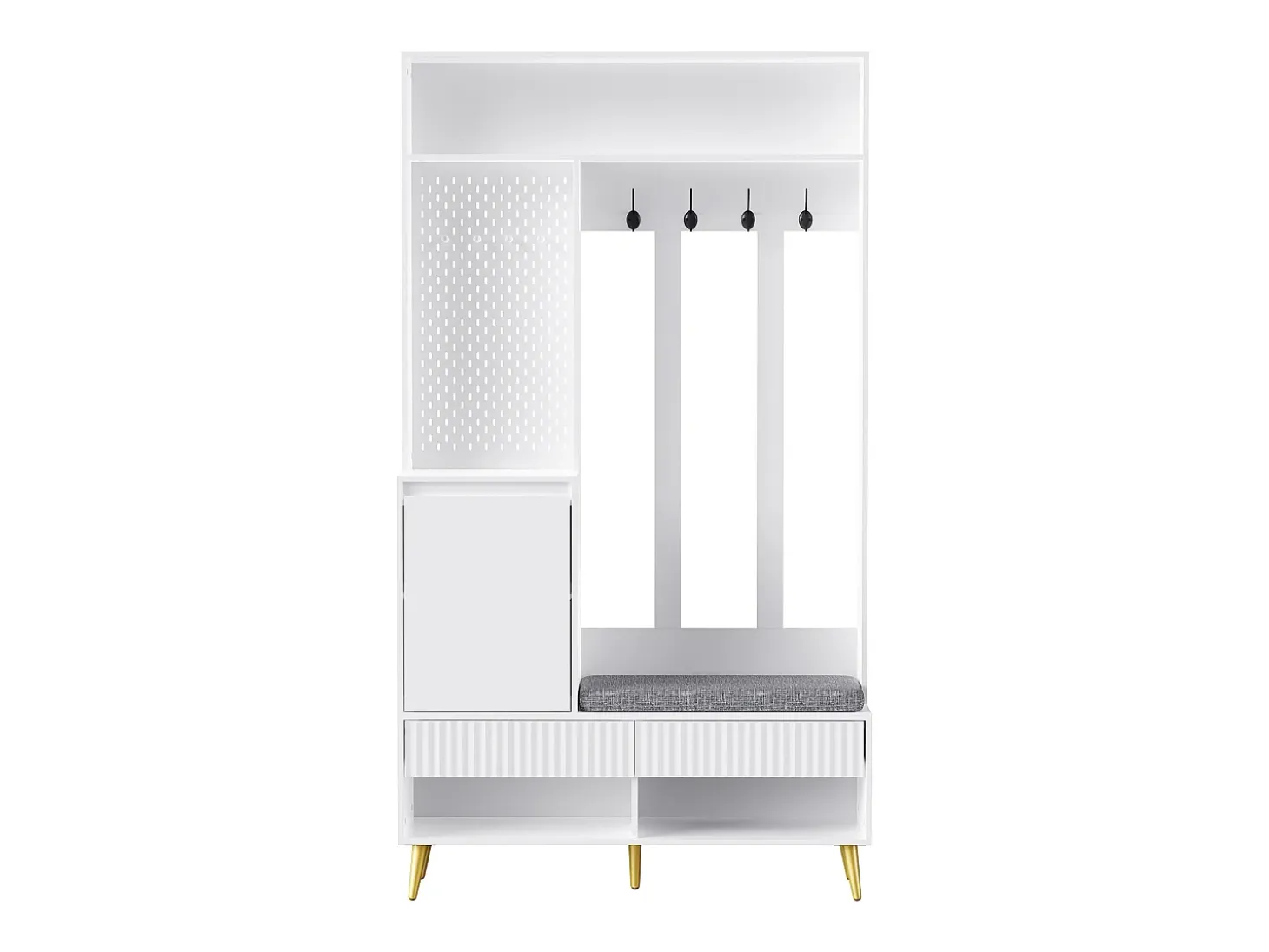 Vestiaire blanc avec 1 porte, 2 tiroirs, 4 patères et 1 banc 100 x 35 x 180 cm