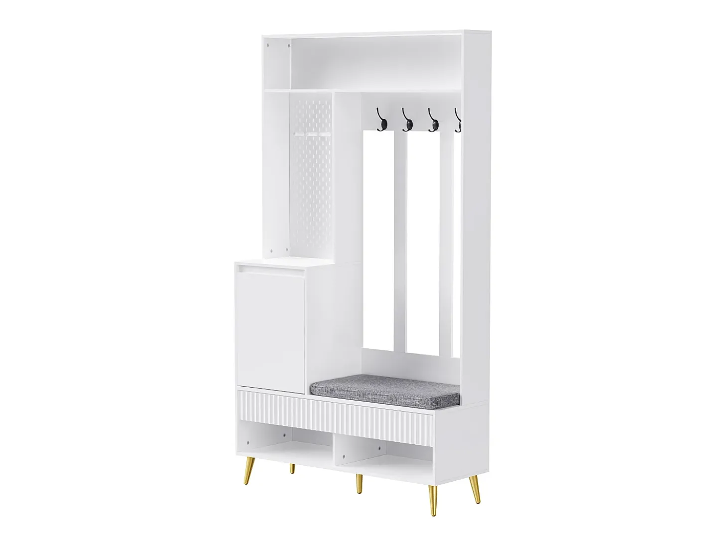 Vestiaire blanc avec 1 porte, 2 tiroirs, 4 patères et 1 banc 100 x 35 x 180 cm