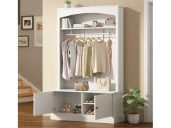 Vestidor moderno - con perchero y almacenamiento para zapatos - Banco de almacenamiento - con ganchos - Blanco