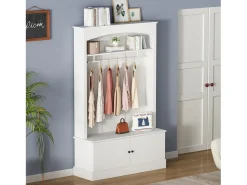 Vestidor moderno - con perchero y almacenamiento para zapatos - Banco de almacenamiento - con ganchos - Blanco