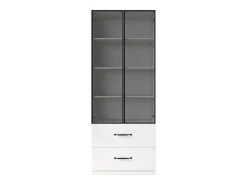 Vitrina 60×40×160 cm - con iluminación LED - 2 puertas de vidrio y 2 cajones - estructura de aluminio - blanco