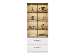 Vitrina 60×40×160 cm - con iluminación LED - 2 puertas de vidrio y 2 cajones - estructura de aluminio - blanco