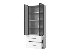 Vitrina 60×40×160 cm - con iluminación LED - 2 puertas de vidrio y 2 cajones - estructura de aluminio - blanco