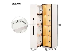 Vitrina 70×40×160 cm - con puerta de vidrio templado - 1 puerta y 1 cajón lateral - con iluminación LED - blanco