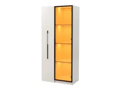 Vitrina 70×40×160 cm - con puerta de vidrio templado - 1 puerta y 1 cajón lateral - con iluminación LED - blanco