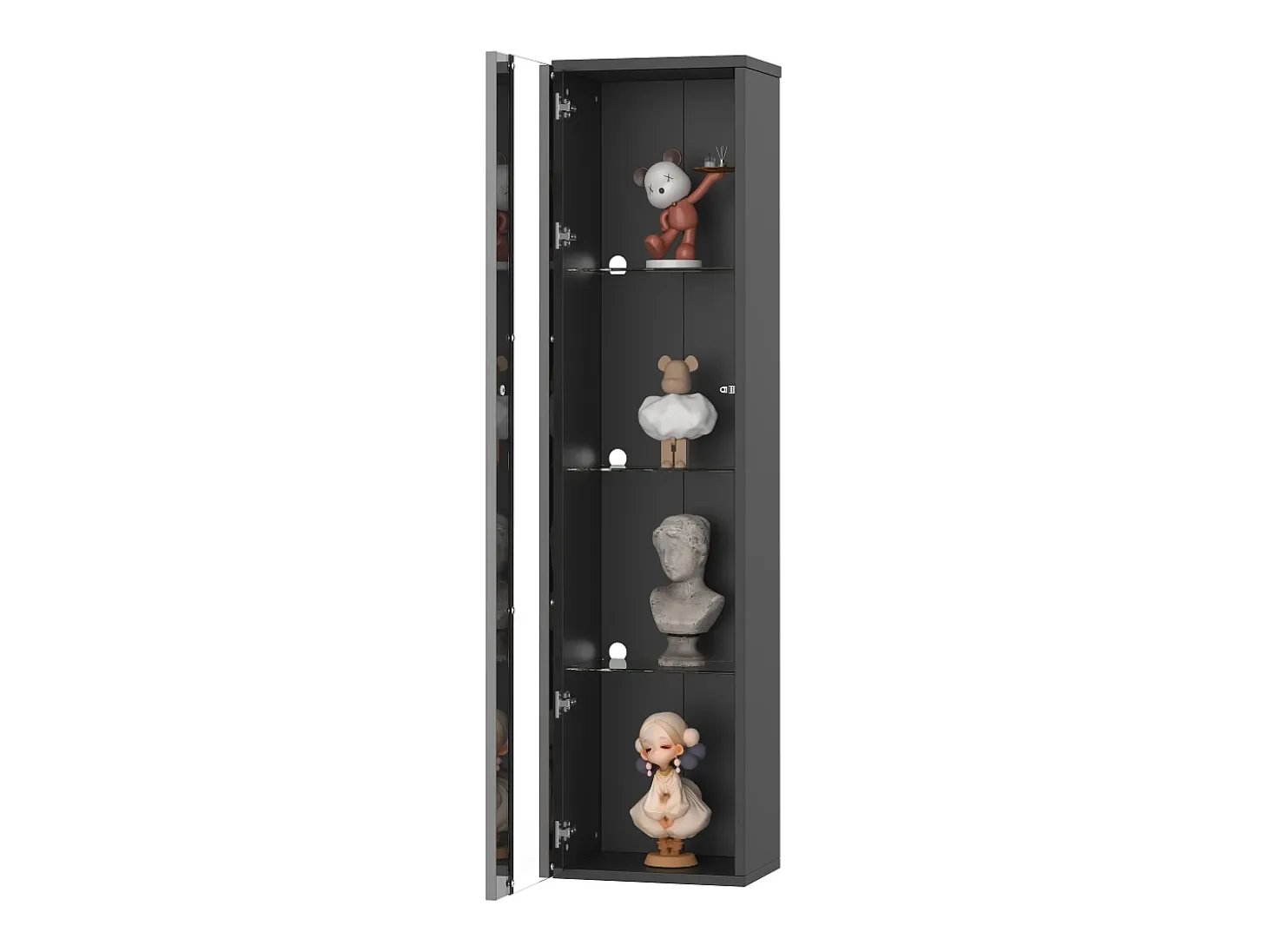 Vitrina 40×29×170 cm - iluminación LED multicolor con mando - divisiones de cristal - negro