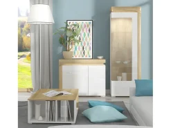 Vitrina 1 puerta apertura a la derecha con LED Teo Blanco y Madera