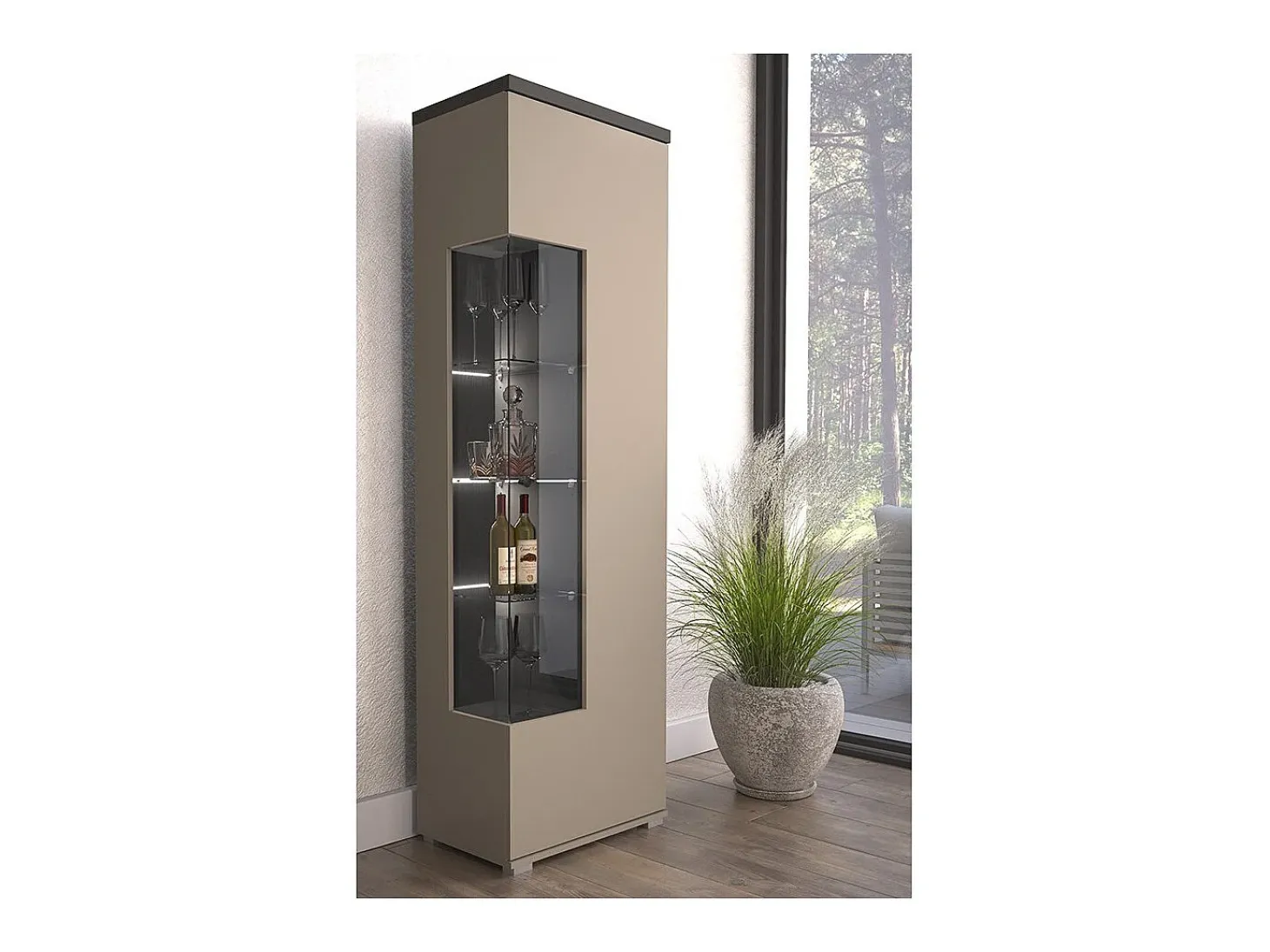 Vitrina 1 puerta NESS – Acabado Congo & Antracita – LED blanco neutro – 10 nichos diseño