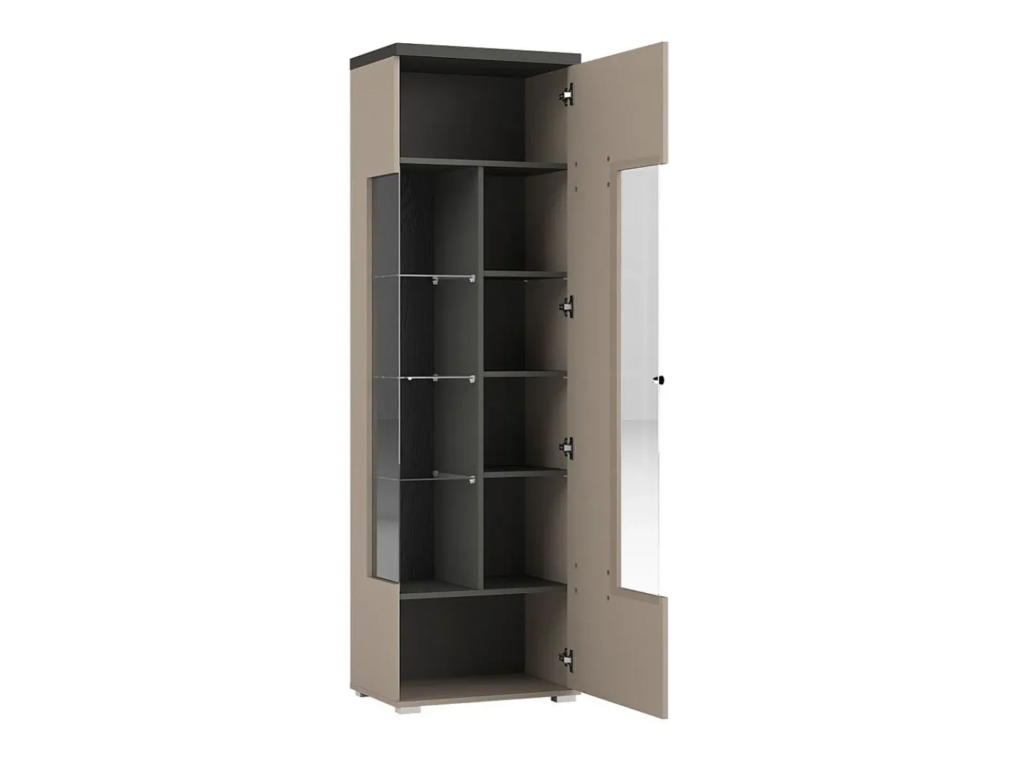 Vitrina 1 puerta NESS – Acabado Congo & Antracita – LED blanco neutro – 10 nichos diseño