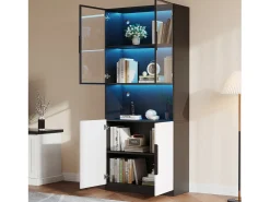 Vitrina 4 puertas - 160 x 30 x 200 cm - LEDs - Tablero de partículas y cristal - Blanco