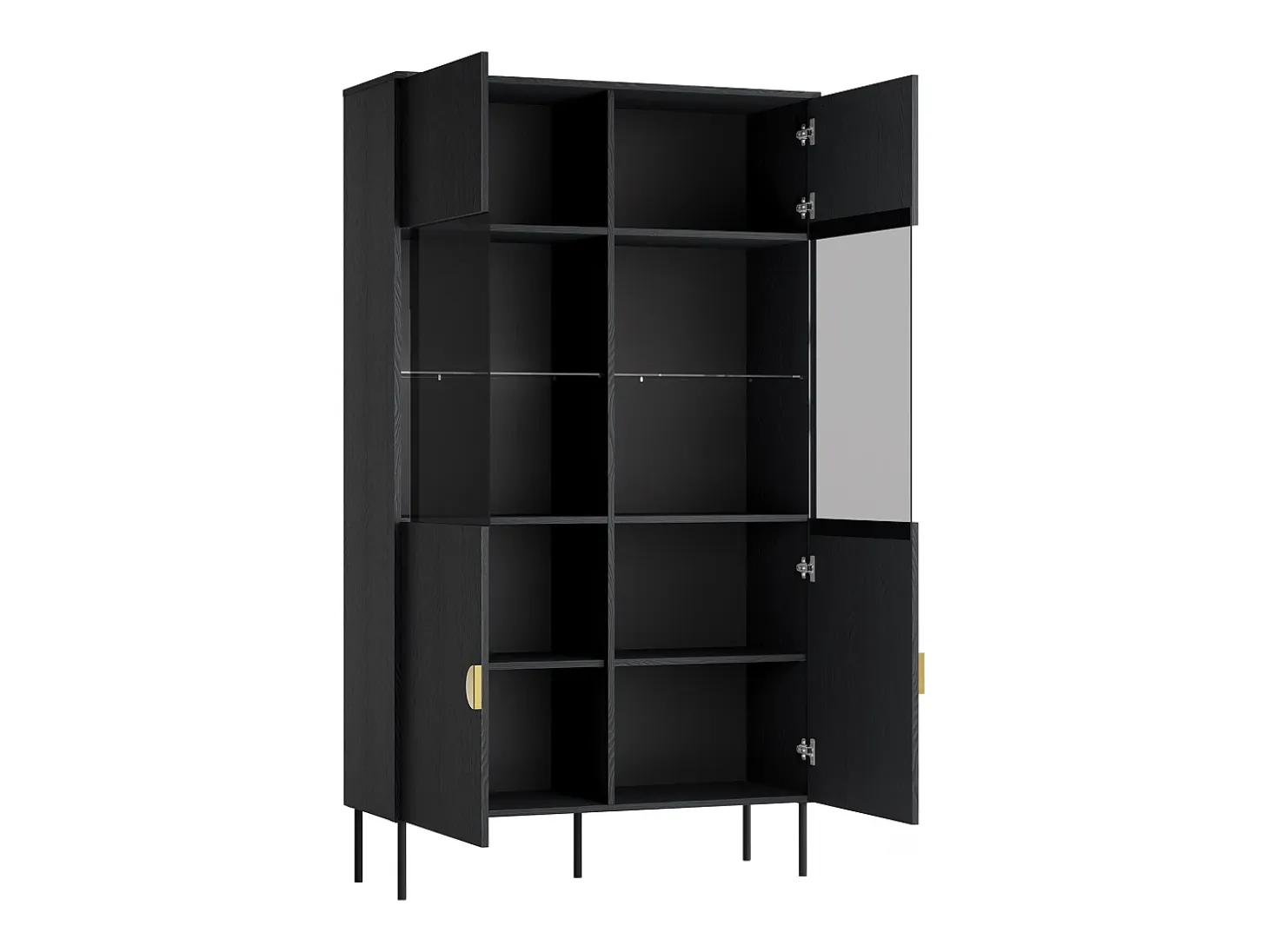 Vitrina 2 puertas y 4 estantes con luces LED - Negro y dorado - NATANIEL