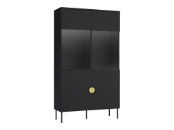 Vitrina 2 puertas y 4 estantes con luces LED - Negro y dorado - NATANIEL