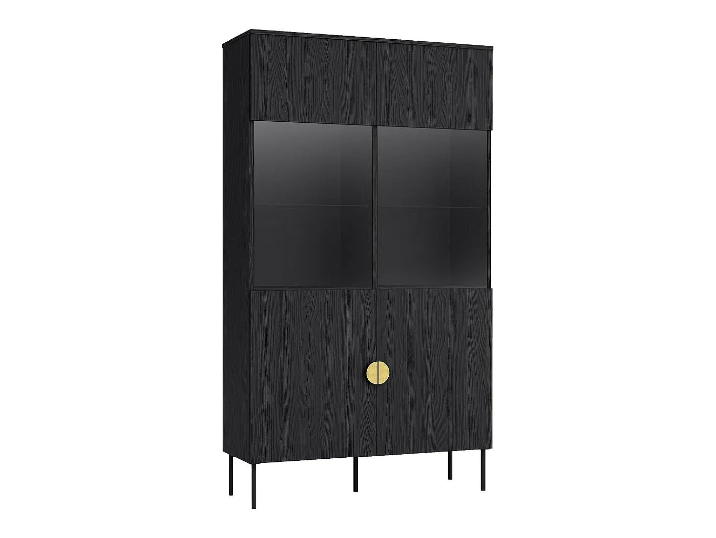Vitrina 2 puertas y 4 estantes con luces LED - Negro y dorado - NATANIEL