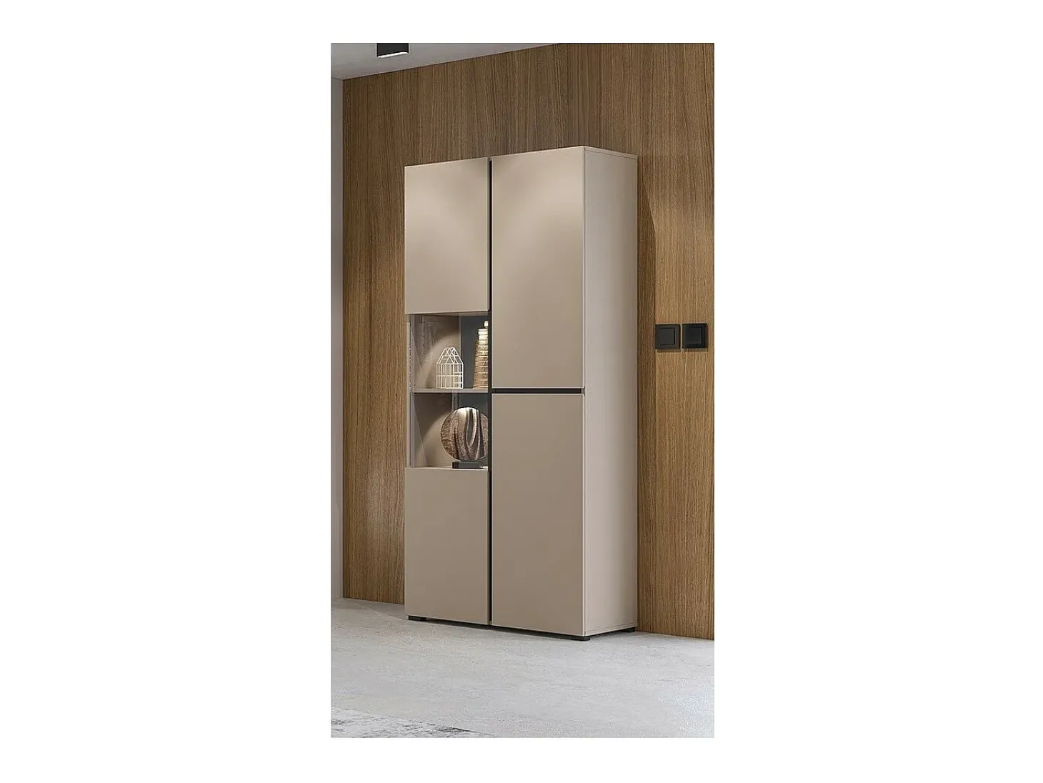 Vitrina alta 2 puertas colección HAVANA. Color beige y negro.