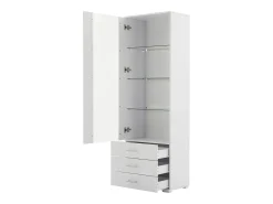 Vitrina alta con 3 cajones y 1 puerta, cuerpo de MDF lacado en blanco, LED incluido - 60x35x180cm
