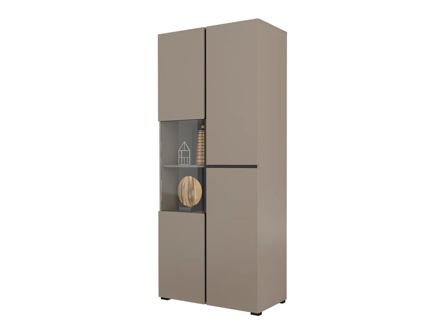 Vitrina alta de 2 puertas colección HAVANA con LED integrado. Colores beige y negro.