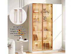 Vitrina alta de cristal - 110 x 35 x 165 cm - con 3 puertas + LEDs + estantes regulables - MDF - blanco