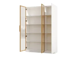 Vitrina alta de cristal - 110 x 35 x 165 cm - con 3 puertas + LEDs + estantes regulables - MDF - blanco