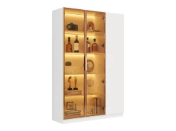 Vitrina alta de cristal - 110 x 35 x 165 cm - con 3 puertas + LEDs + estantes regulables - MDF - blanco