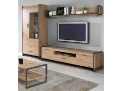 Vitrina alta de 205x92x41 cm con puerta acristalada, otra opaca y 2 cajones en beige Frank