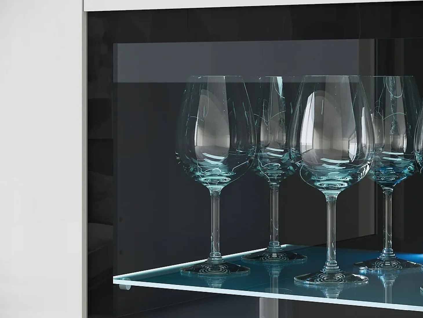 Vitrina alta moderna 120 cm para salón 3 puertas cuerpo matera mate y frentes blanco brillo