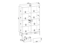 Vitrina alta moderna con frente estriado, 104×166×39 cm, Negro / Roble Wotan