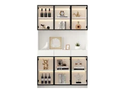 Vitrina alta moderna de cristal - 120 x 36 x 200 cm - con LEDs + 6 puertas - para colecciones/dormitorio - aglomerado - blanco