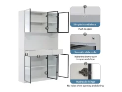 Vitrina alta moderna de cristal - 120 x 36 x 200 cm - con LEDs + 6 puertas - para colecciones/dormitorio - aglomerado - blanco
