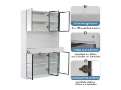 Vitrina alta moderna de cristal - 120 x 36 x 200 cm - con LEDs + 6 puertas - para colecciones/dormitorio - aglomerado - blanco