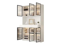 Vitrina alta moderna de cristal - 120 x 36 x 200 cm - con LEDs + 6 puertas - para colecciones/dormitorio - aglomerado - blanco