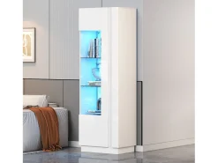 Vitrina alto brillo 60×40×180 cm - con iluminación LED - 1 puerta - blanco