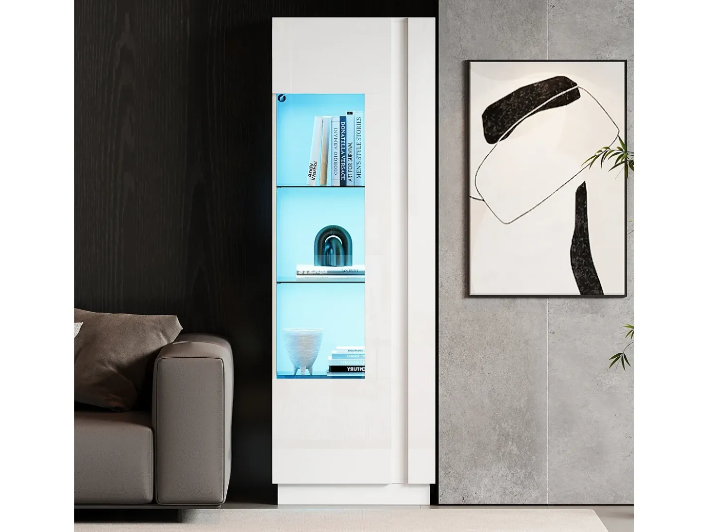 Vitrina alto brillo 60×40×180 cm - con iluminación LED - 1 puerta - blanco