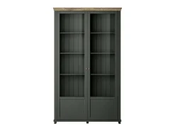 Vitrina ASSIA 2 puertas con vidrio verde oscuro y madera - 125 cm - 10 nichos - Elegancia atemporal