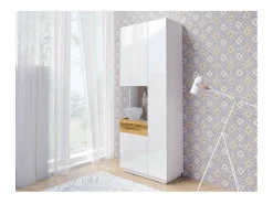 Vitrina, biblioteca, aparador KILES en colores gris, blanco y roble. Modelo de vitrina izquierda. LED integrado.