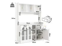 Vitrina blanca - Mueble de comedor con 5 puertas y 1 cajón - estantes regulables y luces LED