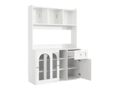 Vitrina blanca - Mueble de comedor con 5 puertas y 1 cajón - estantes regulables y luces LED