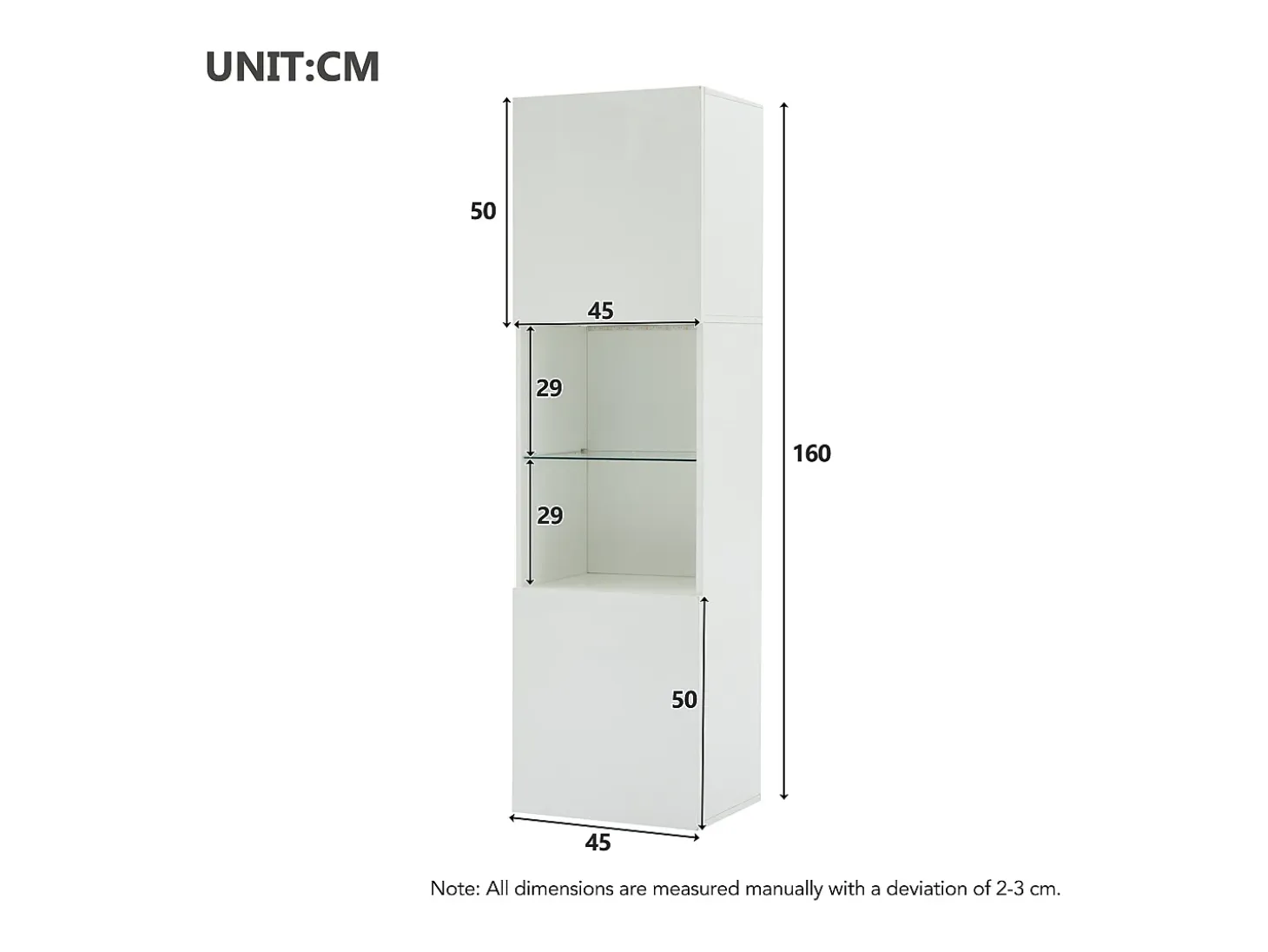 Vitrina blanca - Vitrina con 2 puertas y luces LED - almacenaje abierto - para salón y dormitorio