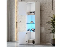Vitrina blanca - Vitrina con 2 puertas y luces LED - almacenaje abierto - para salón y dormitorio