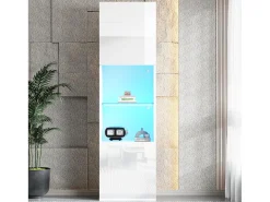 Vitrina blanca alto brillo con 2 puertas y 1 estante de cristal, LED incluido - 45x35x160cm