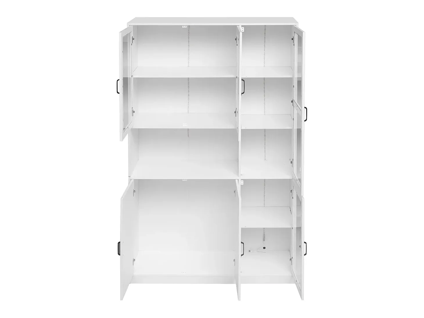 Vitrina blanca con 2 puertas, 4 puertas de cristal y luces LED, tiradores negros