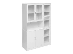 Vitrina blanca con 2 puertas, 4 puertas de cristal y luces LED, tiradores negros