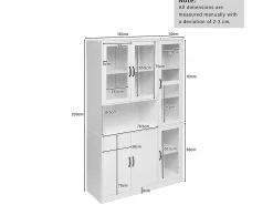 Vitrina blanca con 2 puertas, 4 puertas de cristal y luces LED, tiradores negros