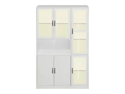 Vitrina blanca con 2 puertas, 4 puertas de cristal y luces LED, tiradores negros