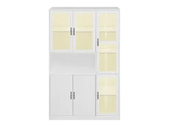 Vitrina blanca con 2 puertas, 4 puertas de cristal y luces LED, tiradores negros