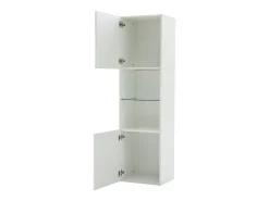Vitrina blanca con iluminación LED, 45x35x160 cm, 1 estante y 2 puertas, para salón y despacho