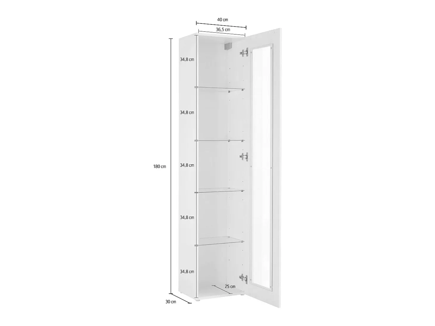 Vitrina blanco brillante para salón con 4 estantes de cristal Joy Vidrio