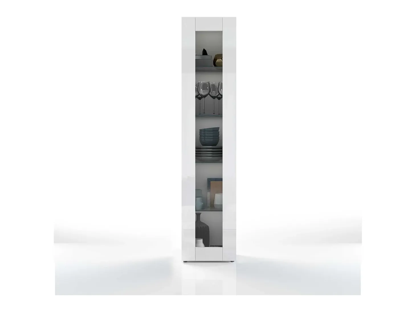 Vitrina blanco brillante para salón con 4 estantes de cristal Joy Vidrio