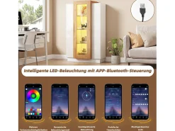 Vitrina brillante - 74 x 40 x 120 cm - con 3 puertas + LEDs + estantes de almacenamiento - Aglomerado + cristal templado - blanco