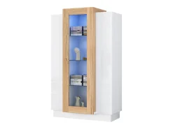 Vitrina brillante - 74 x 40 x 120 cm - con 3 puertas + LEDs + estantes de almacenamiento - Aglomerado + cristal templado - blanco